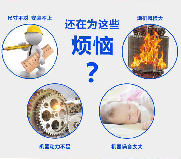 購買嘉能電機(jī)不用擔(dān)心尺寸不對、燒機(jī)風(fēng)險(xiǎn)小、動力足、噪音小