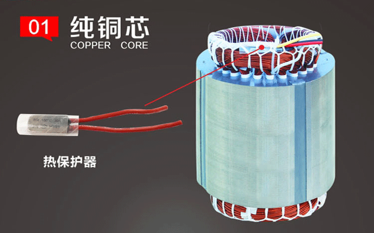 雙刀切割泵定子采用純銅芯繞阻，并加入熱保護(hù)器